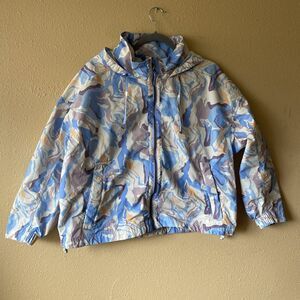 Eddie Bauer Jacket Womens PXL‎ Windpac Peak Blue Marble Shell Hooded Waist pack